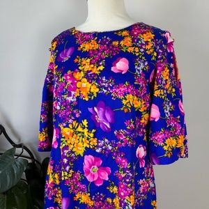 Vintage 70’s Hawaiian Vibrant Psychadelic Floral Print Barkcloth Long Maxi Dress